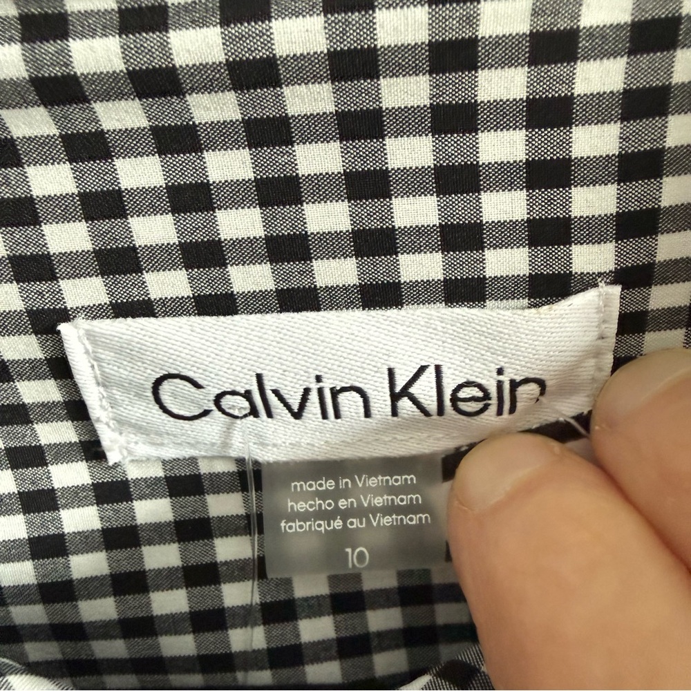 NWOT CALVIN KLEIN Midi Shirtdress Short Sleeve Black/White Gingham w/Belt 10 - Picture 15 of 16